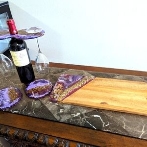 Charcuterie Board, Wine Glass Holder & Coasters